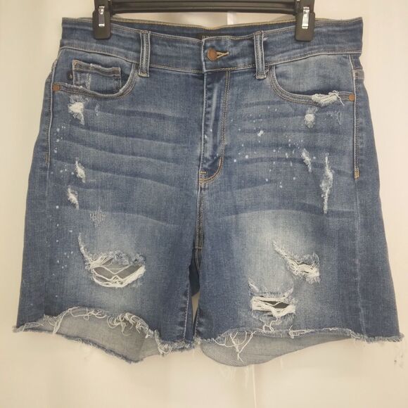 Judy Blue Pants - Judy Blue Plus Size 1X Distressed Hi-Rise Denim Jean Shorts Blue Stretch